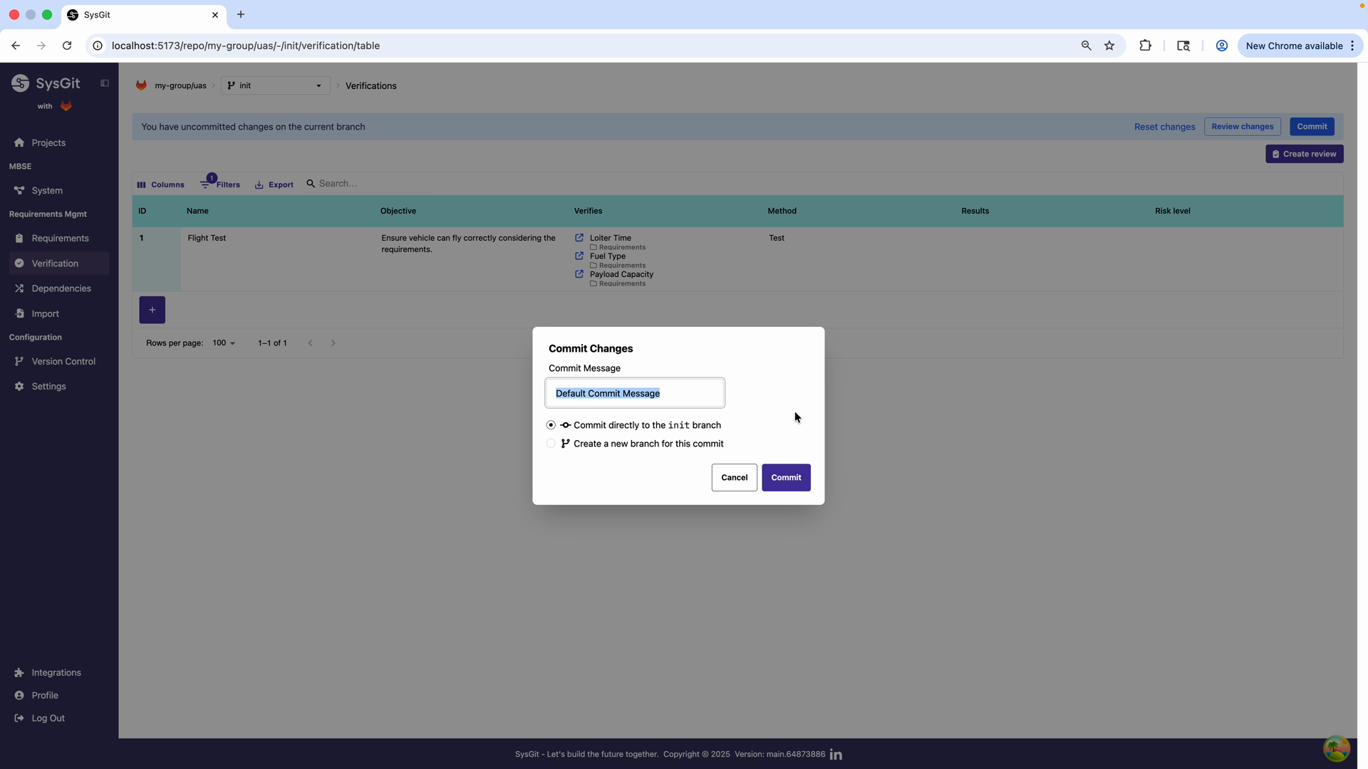Commit dialog